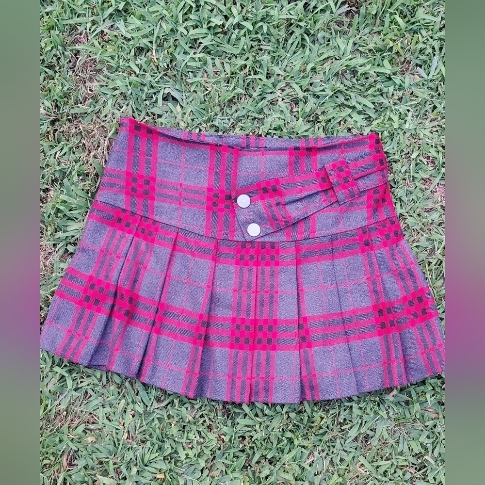 Rfashion Red Tartan Plaid Mini Lined skirt Bow Accent